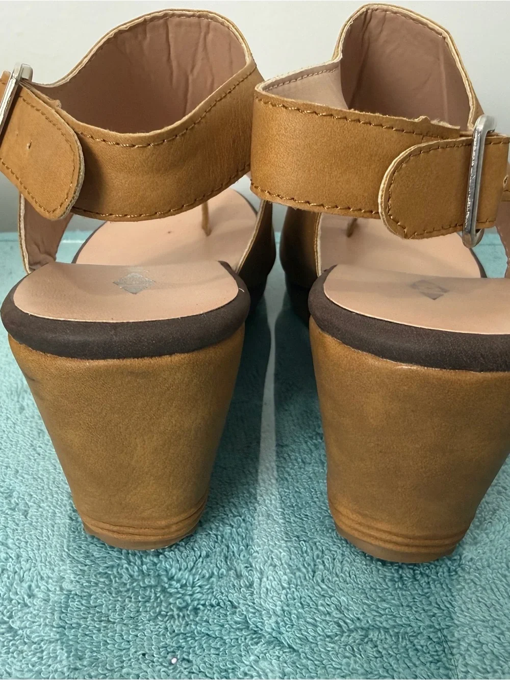 Women's Tan Platform Wedge Sandals with Ankle Strap